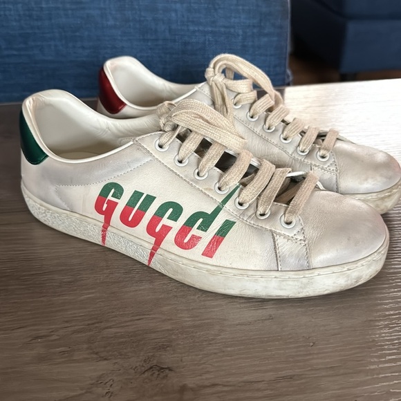 Gucci Aces Blade Print Low Off White Distressed Sneakers Size 6.5 - Picture 12 of 12